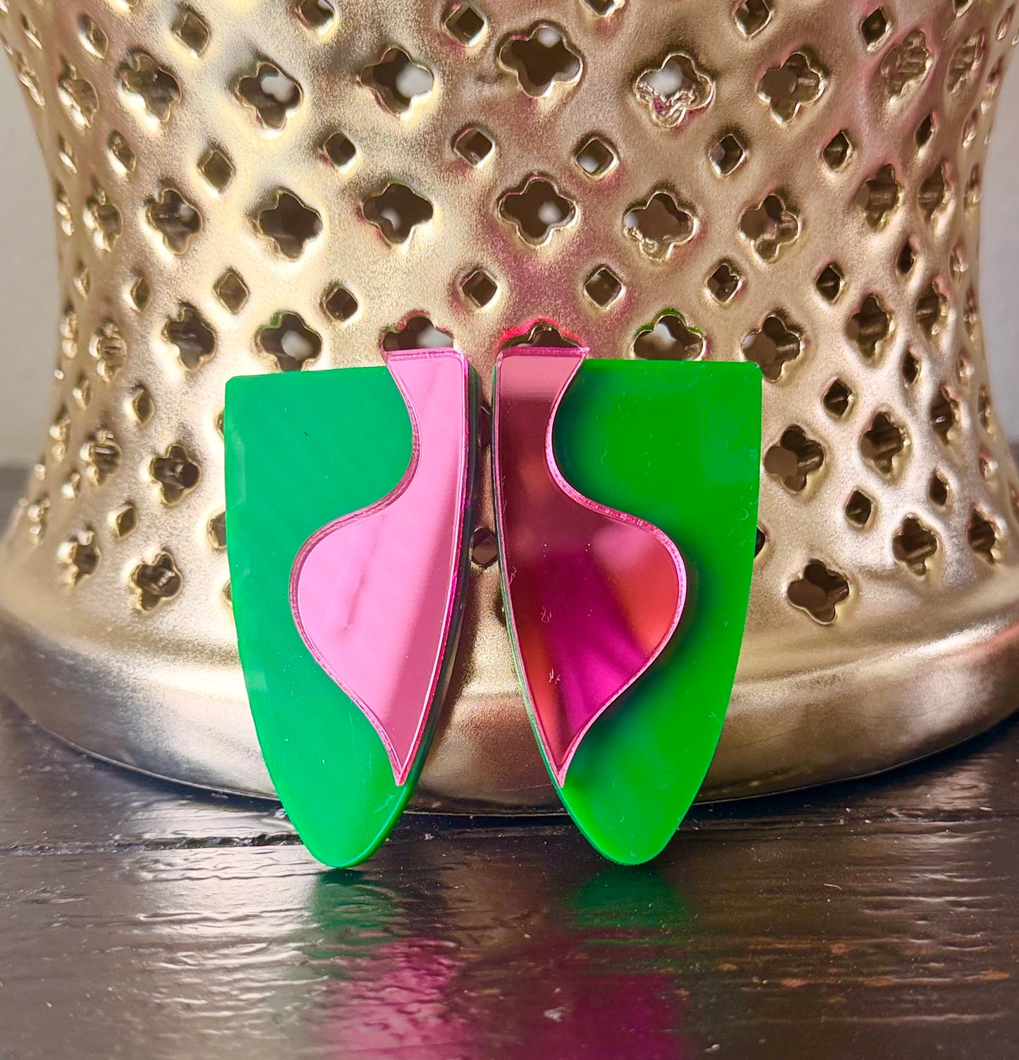 Bayou Flame Drop Earrings-Pink and Green