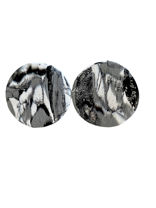 Round Black and White Marbled Studs